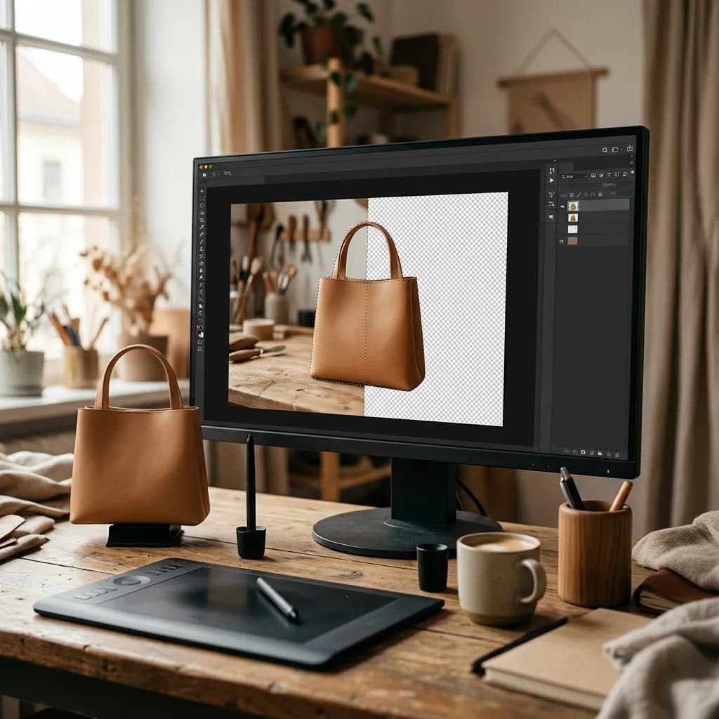 Suppression de l'arrière-plan d'une photo produit dans Photoshop, produit sélectionné et isolé sur un calque transparent
