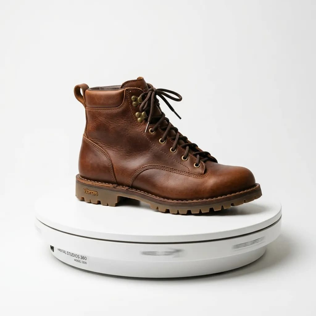 Product on a motorized turntable being photographed for a 360-degree spin sequence